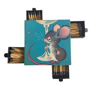 Vintage Illustrated Matchbox with Pull-Out Drawers Pickled Mouse Art 4” Square